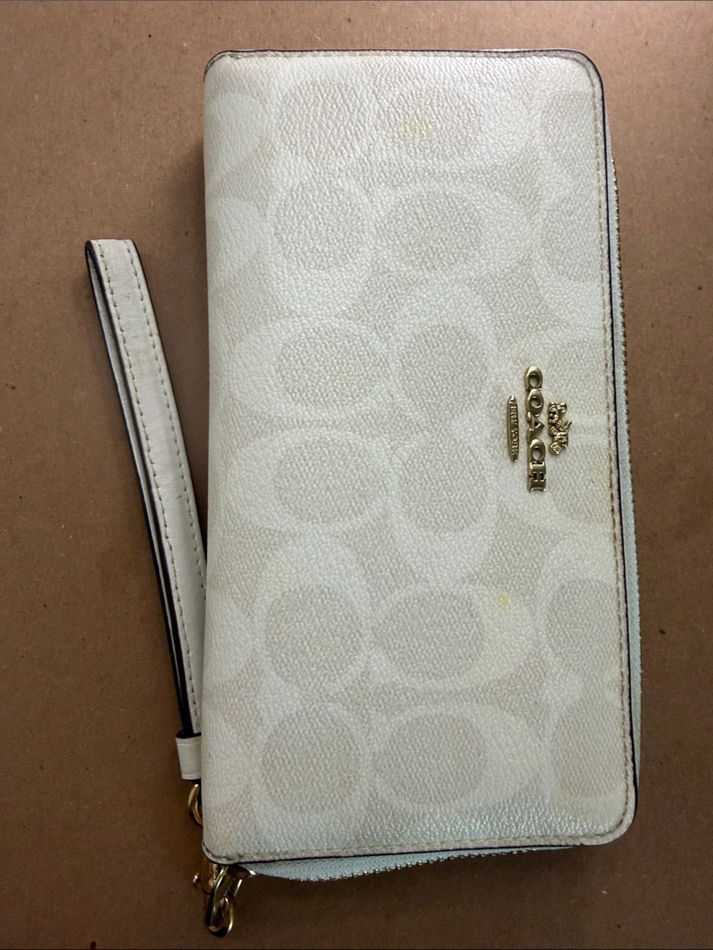 Coach Signature Zip Wristlet in Chalk White with Gold Hardware